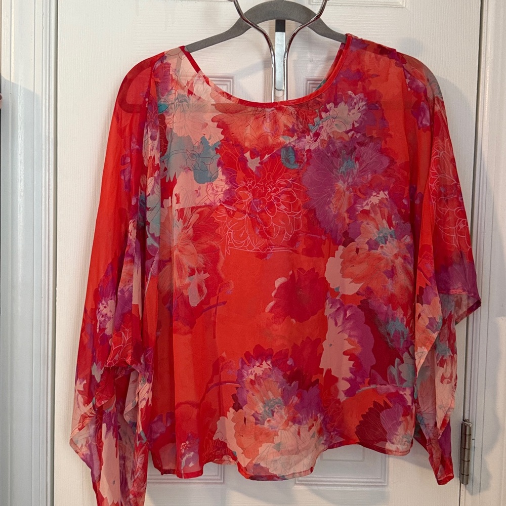 a.n.a Red and Pink Floral Blouse